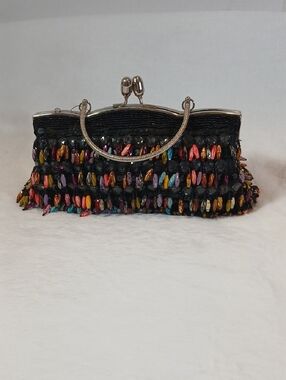 Moni Couture Black Beaded Multicolor Sequin Evening Clutch Bag